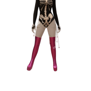 Collant Glam Prateado Esqueleto com Botas Altas Rosa Ikon Elite