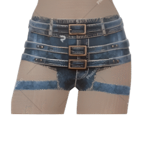 Minicalรงรฃo de denim com vรกrias tiras com fivelas da Drop Science