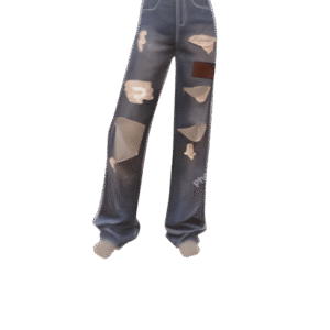 Calรงas jeans largas azuis com rasgos profundos e detalhes em remendos da Drop Science