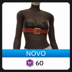 Blusa de Manga Comprida Transparente Preta Com Sutiã Bralette Preto e Cinto Vermelho da Front Row